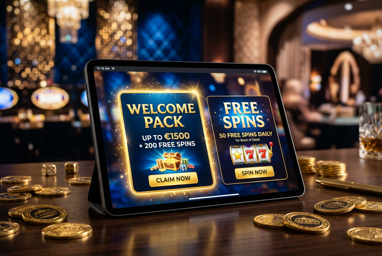 A luxurious digital display showing casino bonus rewards and gold coins