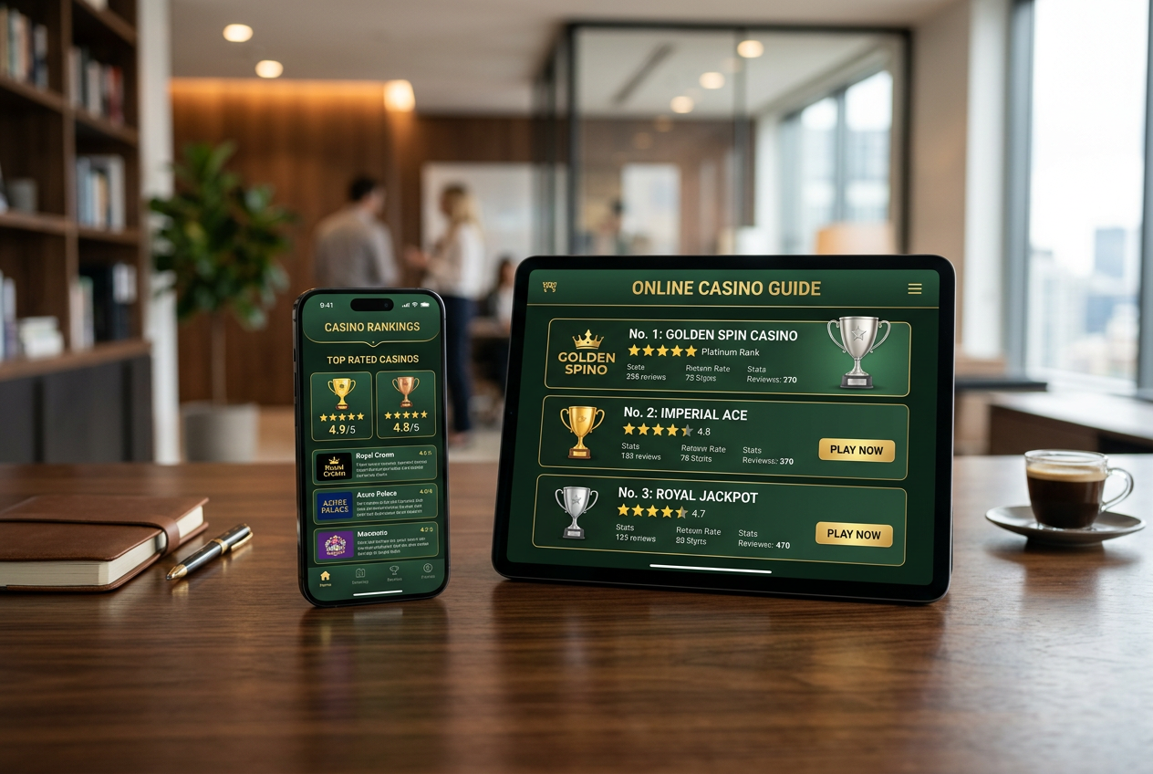 A high-quality digital display showcasing online casino rankings.